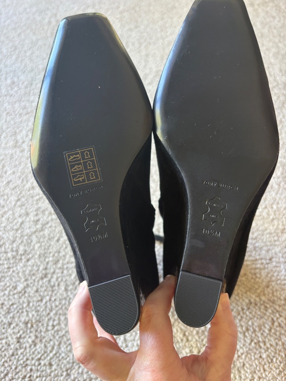 Tory Burch Patos Wedge Boots 10.5 NIB Black Suede Gold Heel Designer Luxury - Picture 6 of 12